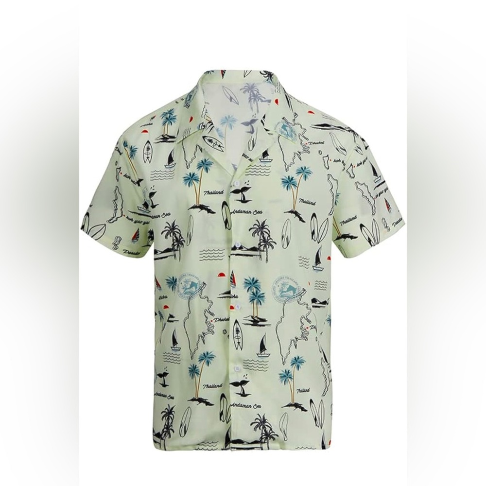 Men's Casual Hawaiian Shirt Short Sleeve Button Down Tropical Beach Shirt XXL